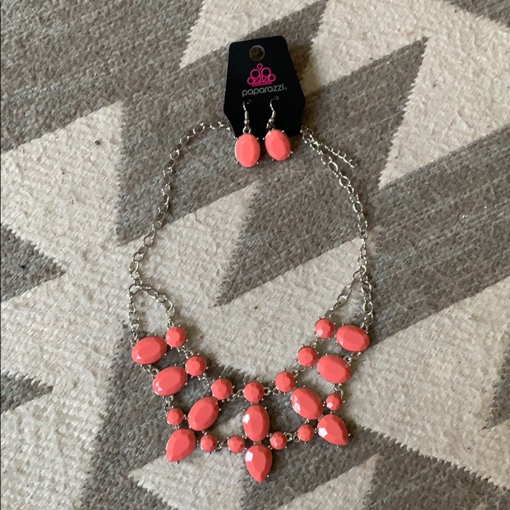 Coral statement necklace and earrings